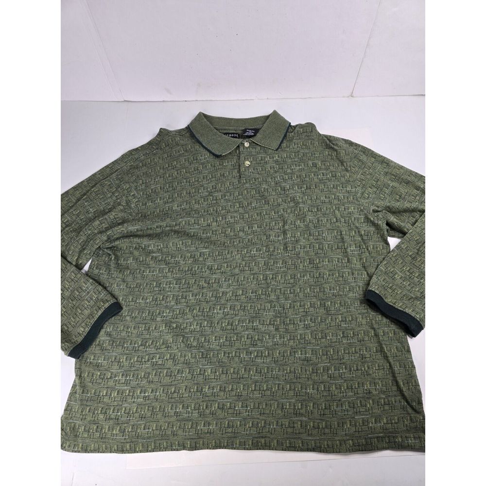 George Men's Polo Shirt 2X 50/52 Long Sleeve Green Brown Golf Vintage Y2K 90s